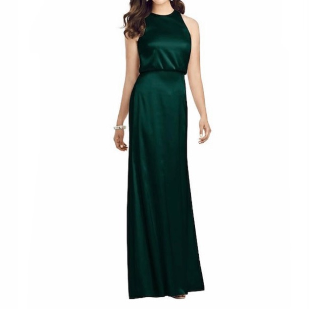 Dessy Collection Formal Dress—Blouson Trumpet Gown in Evergreen (Size 2)